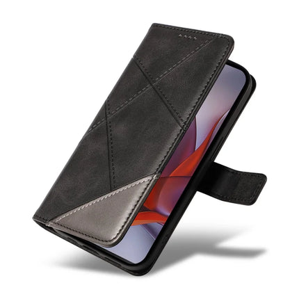 For Motorola Moto G75 5G Case Leather Geometric Line Wallet Phone Cover with Wrist Strap