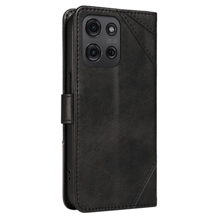 For Motorola Moto G75 5G Case Leather Geometric Line Wallet Phone Cover with Wrist Strap
