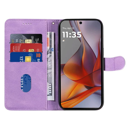 For Motorola Moto G75 5G Case Stand Wallet Leather Phone Cover Curved Line Wrist Strap