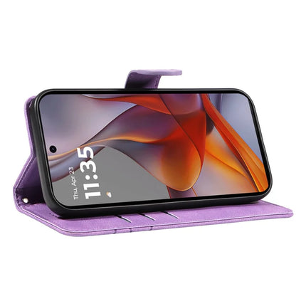 For Motorola Moto G75 5G Case Stand Wallet Leather Phone Cover Curved Line Wrist Strap