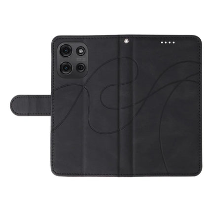 For Motorola Moto G75 5G Case Stand Wallet Leather Phone Cover Curved Line Wrist Strap