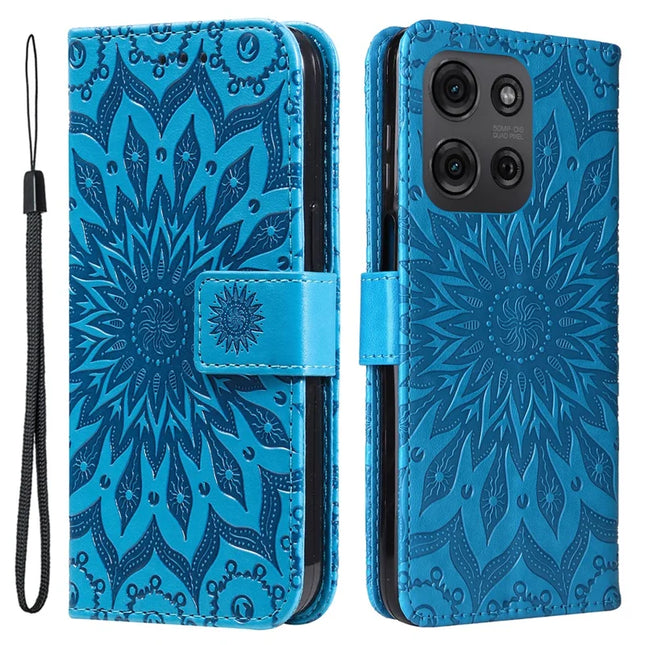 For Motorola Moto G75 5G Case Sunflower Leather Wallet Phone Cover - Blue