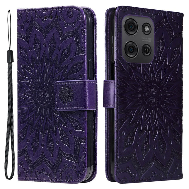 For Motorola Moto G75 5G Case Sunflower Leather Wallet Phone Cover - Purple
