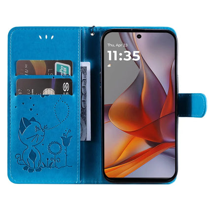 For Motorola Moto G75 5G Case Cat Bee Pattern Leather Phone Cover