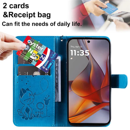 For Motorola Moto G75 5G Case Cat Bee Pattern Leather Phone Cover