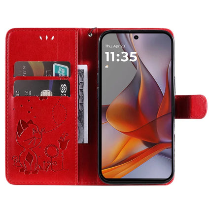 For Motorola Moto G75 5G Case Cat Bee Pattern Leather Phone Cover