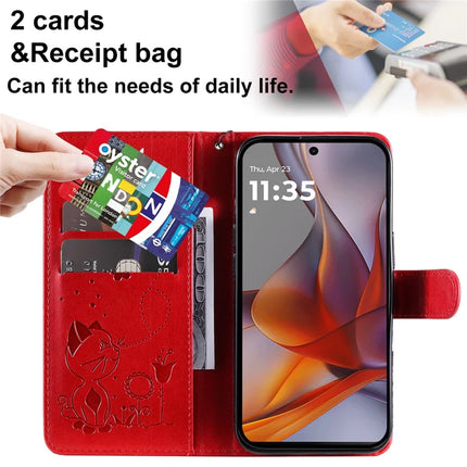 For Motorola Moto G75 5G Case Cat Bee Pattern Leather Phone Cover