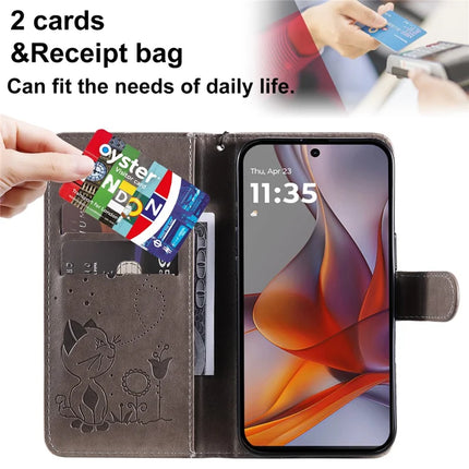 For Motorola Moto G75 5G Case Cat Bee Pattern Leather Phone Cover