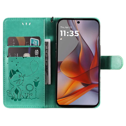 For Motorola Moto G75 5G Case Cat Bee Pattern Leather Phone Cover