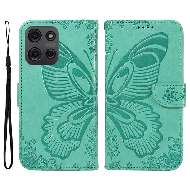 For Motorola Moto G75 5G Case Butterfly Pattern Leather Wallet Flip Phone Cover - Green