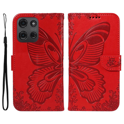 For Motorola Moto G75 5G Case Butterfly Pattern Leather Wallet Flip Phone Cover - Red