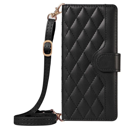 For Motorola Moto G75 5G Wallet Case Rhombus Leather Phone Cover with Shoulder Strap, Wrist Strap