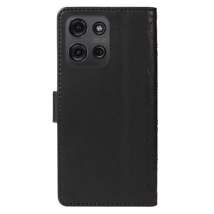 For Motorola Moto G75 5G Wallet Case Rhombus Leather Phone Cover with Shoulder Strap, Wrist Strap