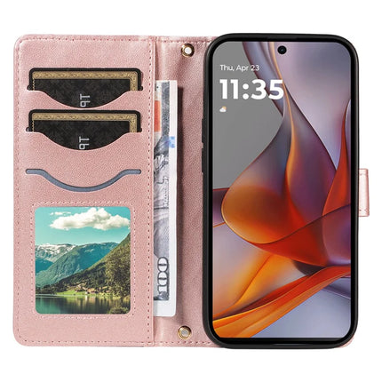 For Motorola Moto G75 5G Wallet Case Rhombus Leather Phone Cover with Shoulder Strap, Wrist Strap