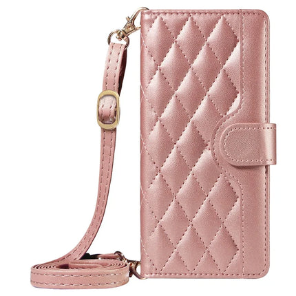 For Motorola Moto G75 5G Wallet Case Rhombus Leather Phone Cover with Shoulder Strap, Wrist Strap