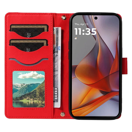 For Motorola Moto G75 5G Wallet Case Rhombus Leather Phone Cover with Shoulder Strap, Wrist Strap