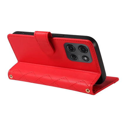 For Motorola Moto G75 5G Wallet Case Rhombus Leather Phone Cover with Shoulder Strap, Wrist Strap
