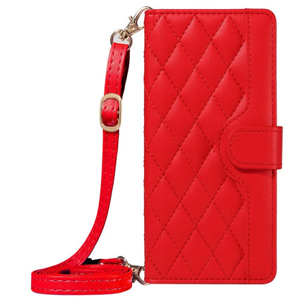 For Motorola Moto G75 5G Wallet Case Rhombus Leather Phone Cover with Shoulder Strap, Wrist Strap