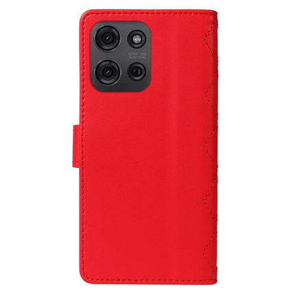 For Motorola Moto G75 5G Wallet Case Rhombus Leather Phone Cover with Shoulder Strap, Wrist Strap