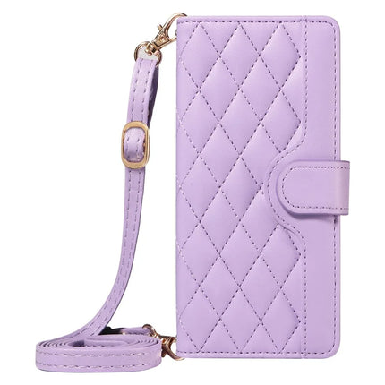 For Motorola Moto G75 5G Wallet Case Rhombus Leather Phone Cover with Shoulder Strap, Wrist Strap