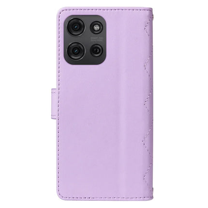For Motorola Moto G75 5G Wallet Case Rhombus Leather Phone Cover with Shoulder Strap, Wrist Strap