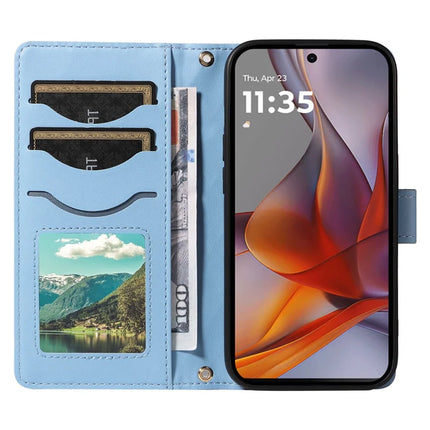 For Motorola Moto G75 5G Wallet Case Rhombus Leather Phone Cover with Shoulder Strap, Wrist Strap