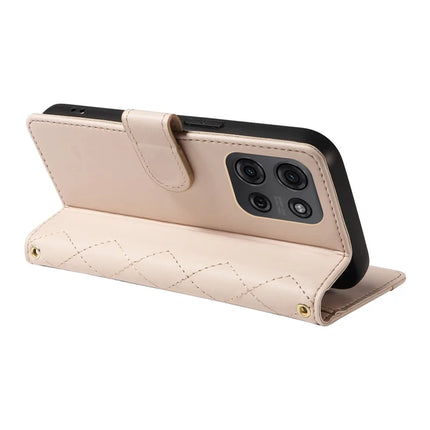 For Motorola Moto G75 5G Wallet Case Rhombus Leather Phone Cover with Shoulder Strap, Wrist Strap