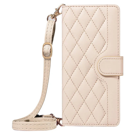 For Motorola Moto G75 5G Wallet Case Rhombus Leather Phone Cover with Shoulder Strap, Wrist Strap