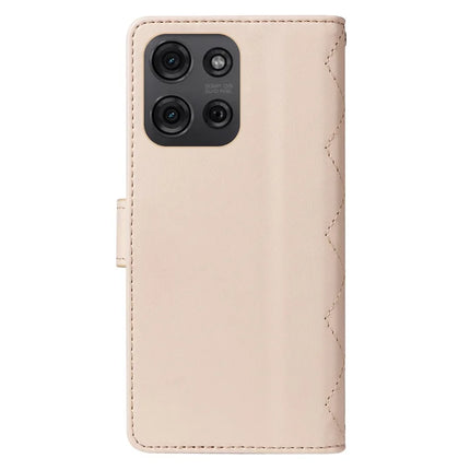For Motorola Moto G75 5G Wallet Case Rhombus Leather Phone Cover with Shoulder Strap, Wrist Strap
