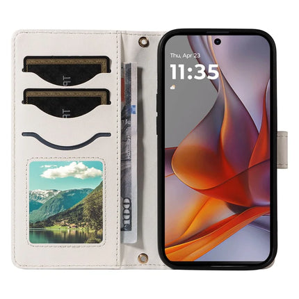 For Motorola Moto G75 5G Wallet Case Rhombus Leather Phone Cover with Shoulder Strap, Wrist Strap