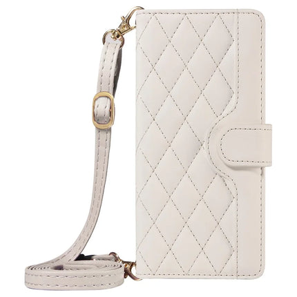 For Motorola Moto G75 5G Wallet Case Rhombus Leather Phone Cover with Shoulder Strap, Wrist Strap