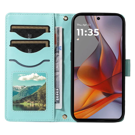 For Motorola Moto G75 5G Wallet Case Rhombus Leather Phone Cover with Shoulder Strap, Wrist Strap