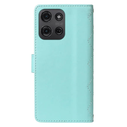 For Motorola Moto G75 5G Wallet Case Rhombus Leather Phone Cover with Shoulder Strap, Wrist Strap