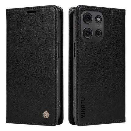 YIKATU YK-006 For Motorola Moto G75 5G Case Magnetic Closure Leather Phone Cover Litchi Texture  - Black