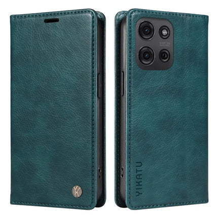 YIKATU YK-006 For Motorola Moto G75 5G Case Magnetic Closure Leather Phone Cover Litchi Texture - Blue