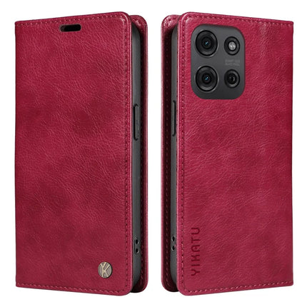 YIKATU YK-006 For Motorola Moto G75 5G Case Magnetic Closure Leather Phone Cover Litchi Texture - Wine Red