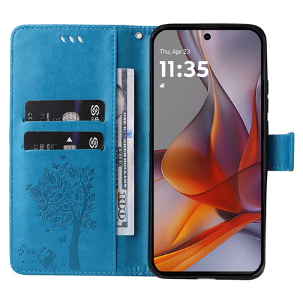 For Motorola Moto G75 5G Case Cat Tree Pattern Flip Leather Phone Cover