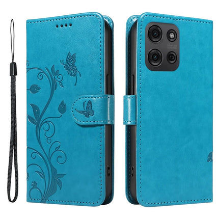 For Motorola Moto G75 5G Case Flower Pattern PU Leather Wallet Phone Cover - Blue