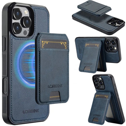 LC.IMEEKE L3 For iPhone 16 Pro Max Magnetic Case Detachable Card Holder Leather+TPU Mobile Cover - Blue