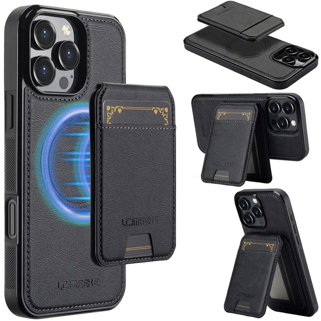 LC.IMEEKE L3 For iPhone 16 Pro Max Magnetic Case Detachable Card Holder Leather+TPU Mobile Cover - Black