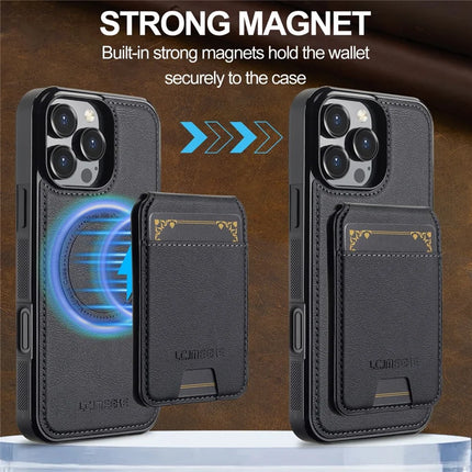 LC.IMEEKE L3 For iPhone 16 Pro Max Magnetic Case Detachable Card Holder Leather+TPU Mobile Cover