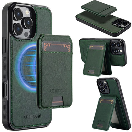 LC.IMEEKE L3 For iPhone 16 Pro Max Magnetic Case Detachable Card Holder Leather+TPU Mobile Cover - Green