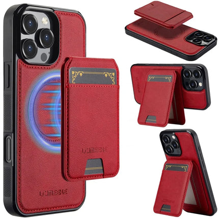 LC.IMEEKE L3 For iPhone 16 Pro Max Magnetic Case Detachable Card Holder Leather+TPU Mobile Cover - Red