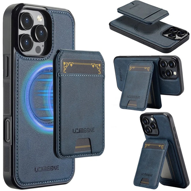 LC.IMEEKE L3 For iPhone 16 Pro Magnetic Case Detachable Card Holder Leather+TPU Mobile Cover - Blue