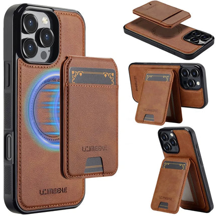 LC.IMEEKE L3 For iPhone 16 Pro Magnetic Case Detachable Card Holder Leather+TPU Mobile Cover - Brown