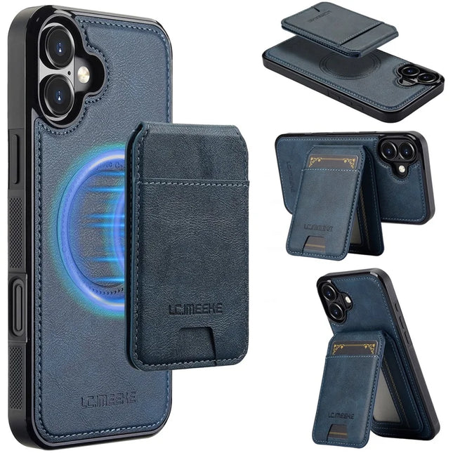 LC.IMEEKE L3 For iPhone 16 Plus Magnetic Case Detachable Card Holder Leather+TPU Mobile Cover - Blue