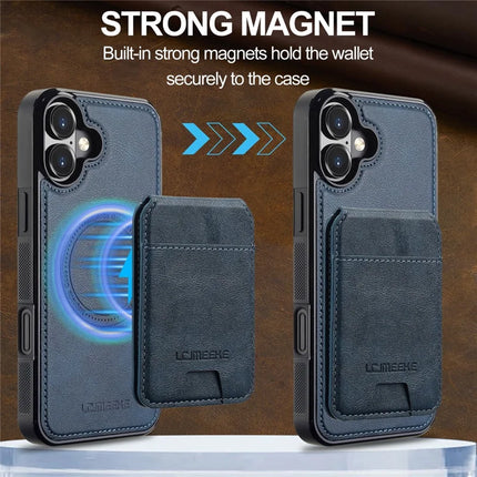 LC.IMEEKE L3 For iPhone 16 Plus Magnetic Case Detachable Card Holder Leather+TPU Mobile Cover