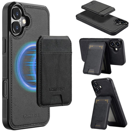LC.IMEEKE L3 For iPhone 16 Plus Magnetic Case Detachable Card Holder Leather+TPU Mobile Cover - Black