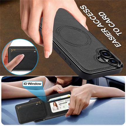 LC.IMEEKE L3 For iPhone 16 Plus Magnetic Case Detachable Card Holder Leather+TPU Mobile Cover