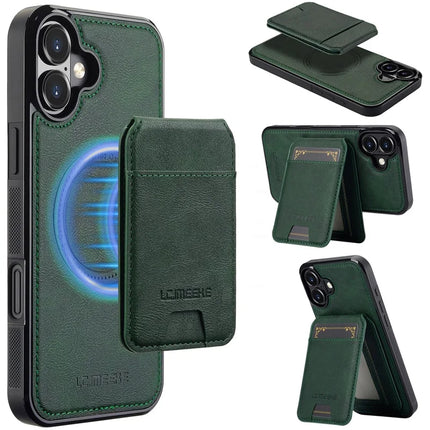 LC.IMEEKE L3 For iPhone 16 Plus Magnetic Case Detachable Card Holder Leather+TPU Mobile Cover - Green